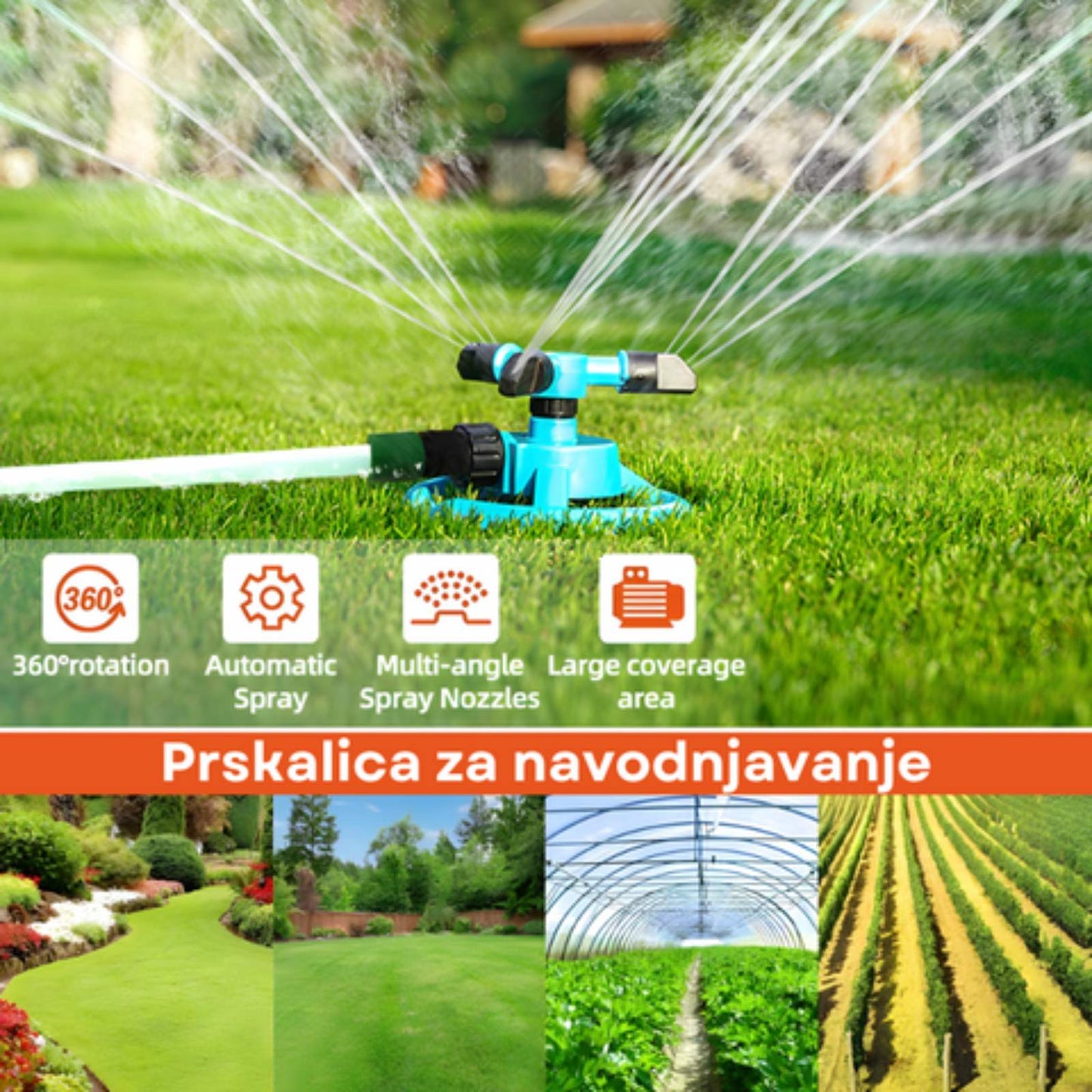 💦🌿 360° Rotirajuća Baštenska Prskalica sa 3 Mlaznice