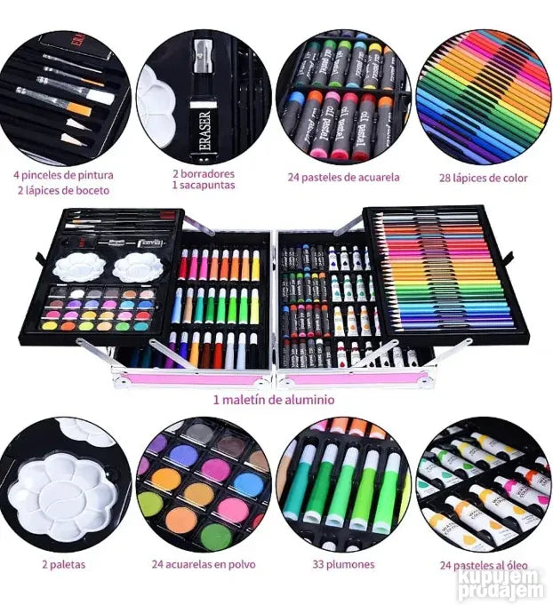 Unicorn umetnicki set u metalnom koferu