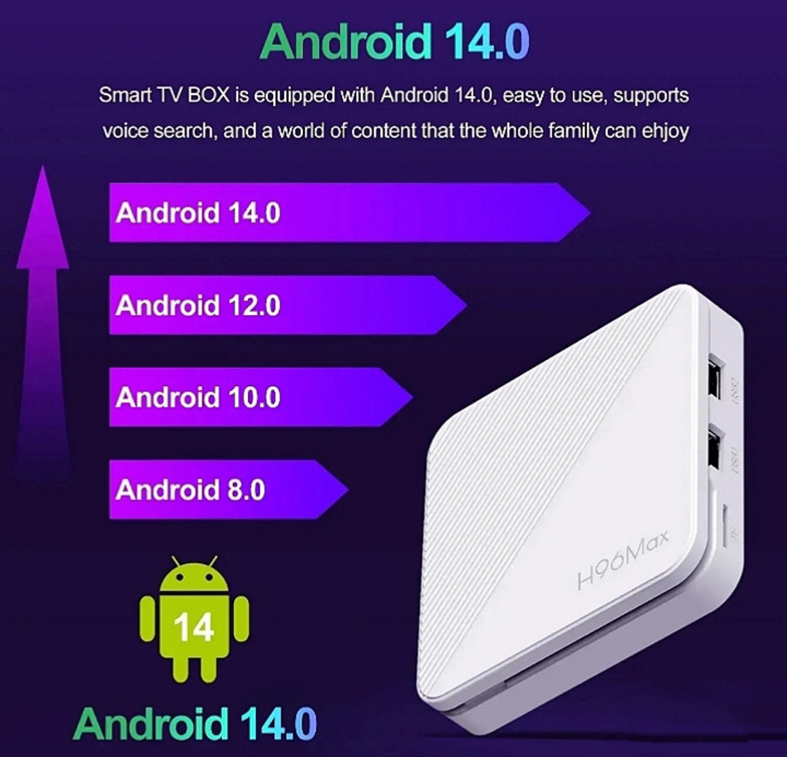 Andorid TV box H96 Max 4K Andorid 14 16gb