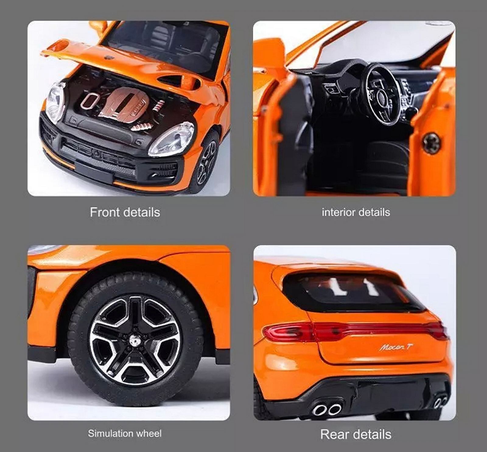 Metalni Porsche Macan T sa svetlecim farovima koji otvara vrata, gepek i haubu