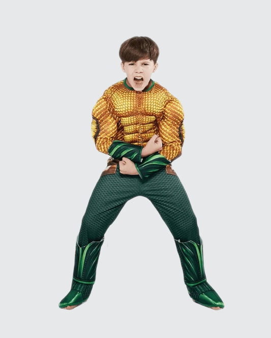 Detaljan prikaz kostima Aquaman – jednodelno odelo sa realističnim printom mišića