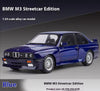 Metalni Bmw E30 M3 sa svetlecim farovima koji otvara vrata haubu i gepek