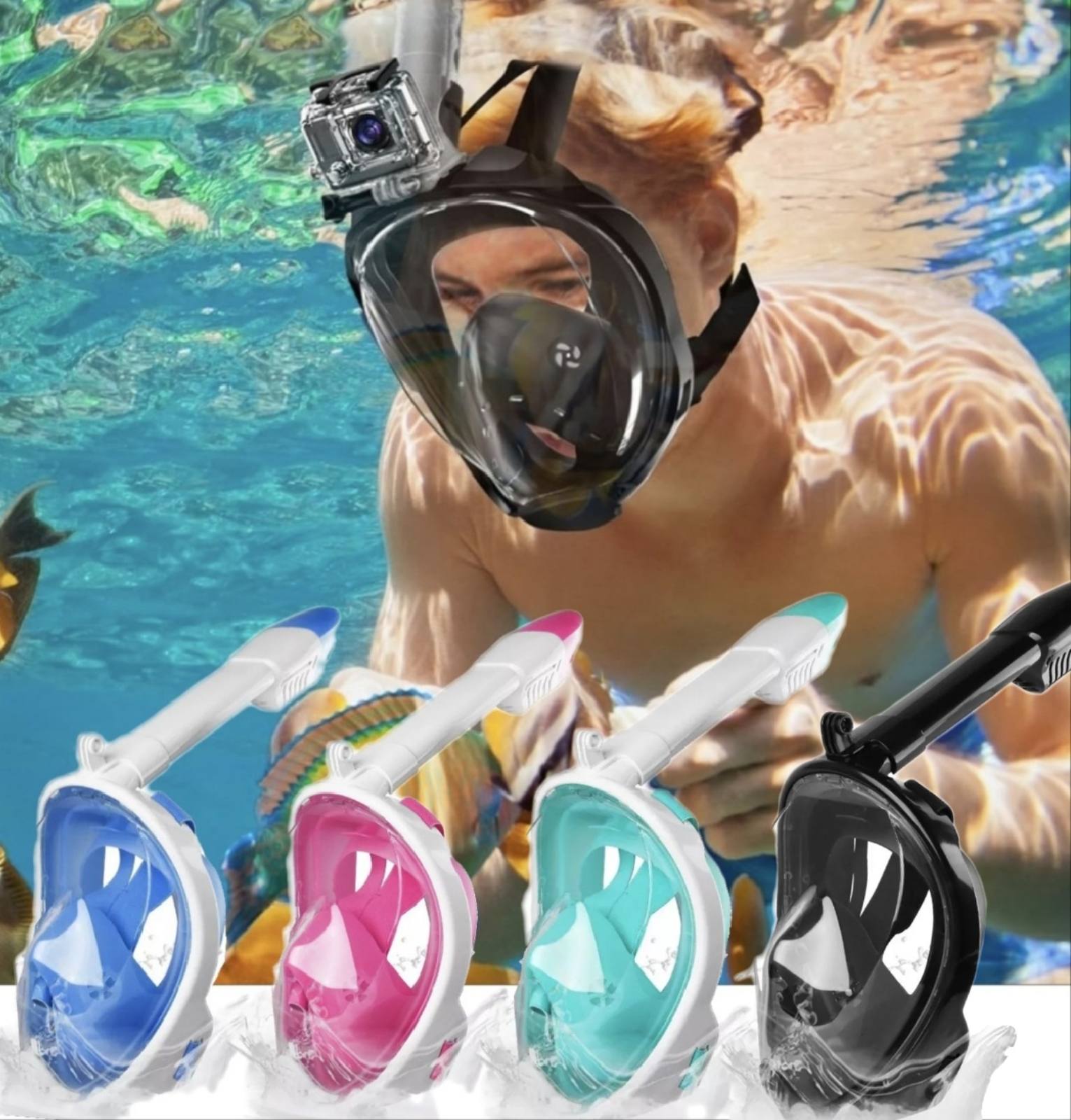 Maska za ronjenje za odrasle i decu sa GoPro držačem – Model 2025 za celo lice