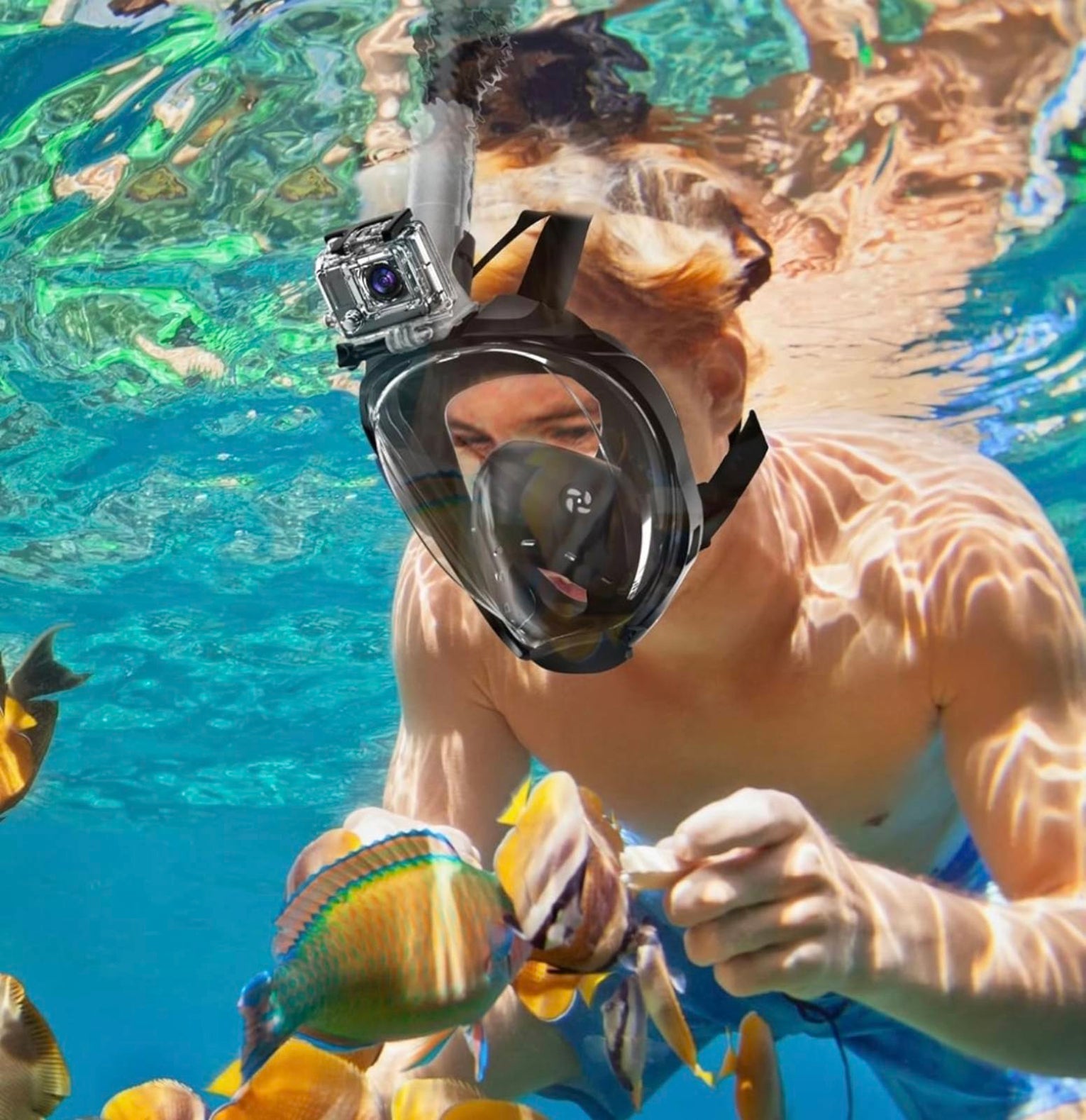 Maska za ronjenje za odrasle i decu sa GoPro držačem – Model 2025 za celo lice