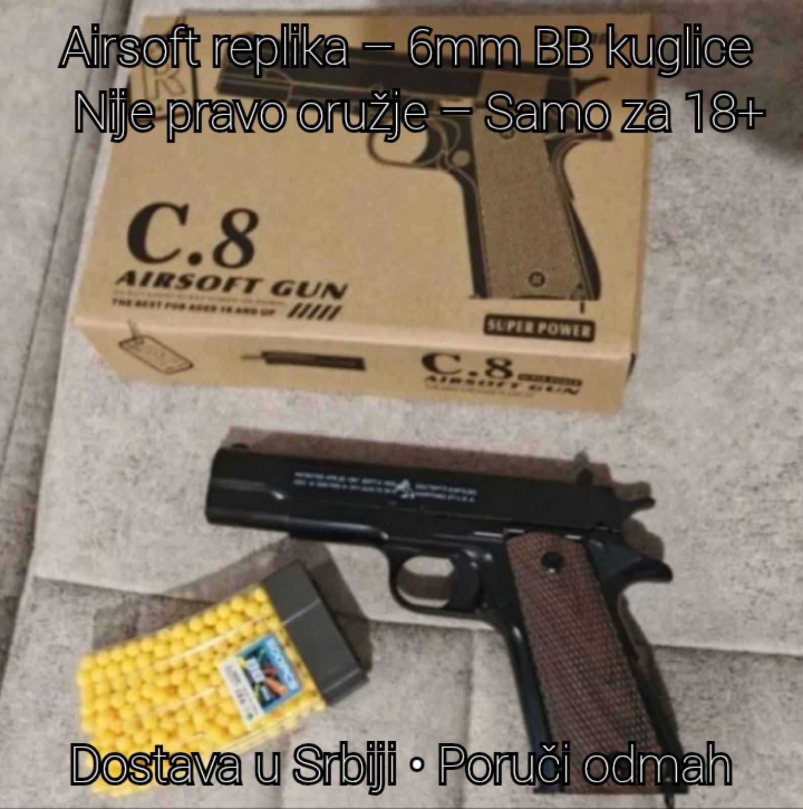 C.8 Airsoft replika (6mm BB) – realistična igračka za rekreativce (18+)